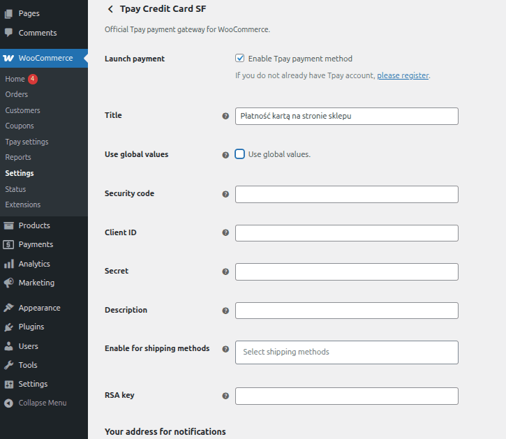 Payment card with redirection to the payment gateway