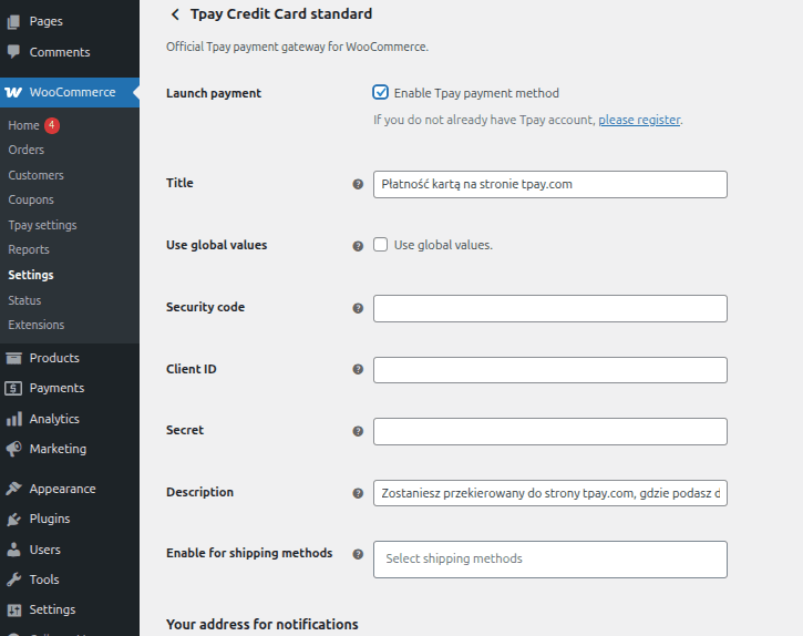 Payment card - Payment on the order page